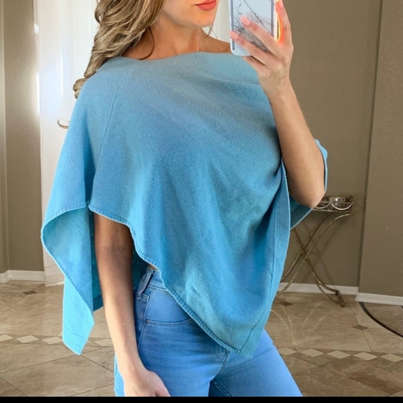Jigsaw Virgin Wool Cashmere Light Blue Knit Poncho - Picture 2 of 5